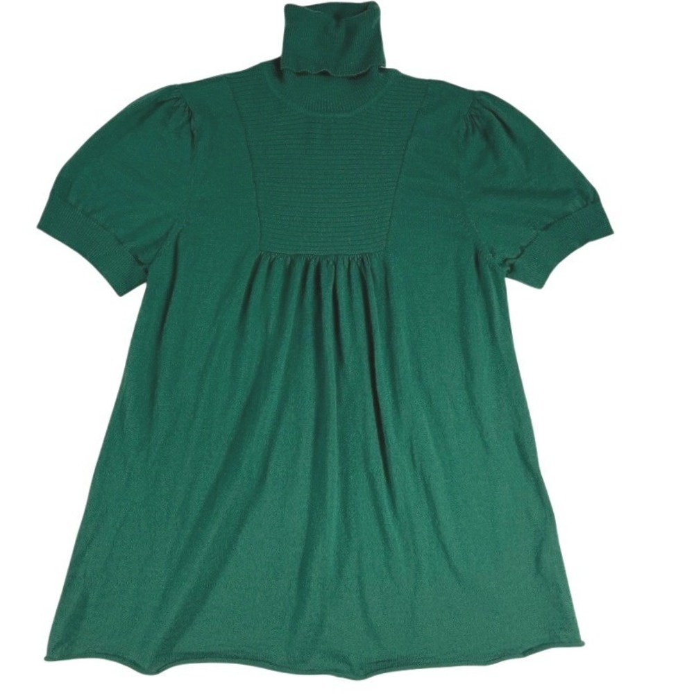 100% Merino Wool Twee Puff Sleeve Babydoll Turtleneck Sweater M Cottagecore
